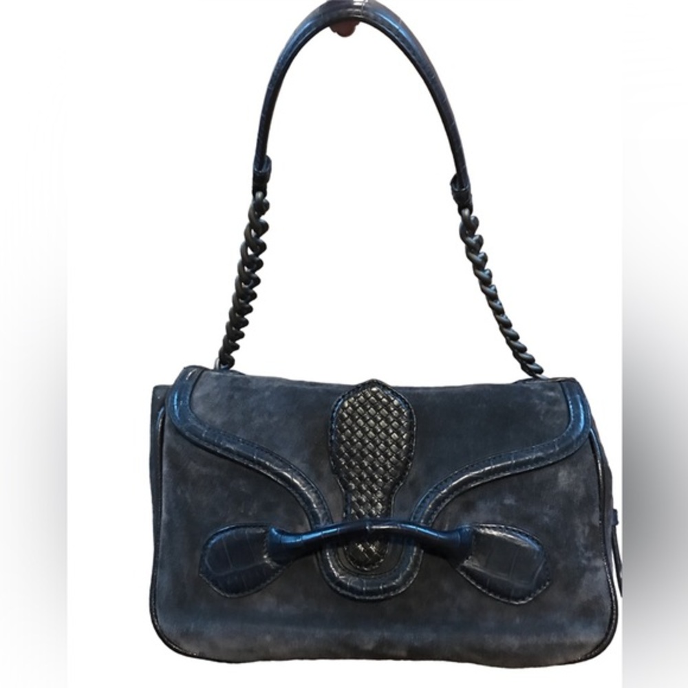 Bottega Veneta Rialto Navy Blue Suede Shoulder Bag - Used